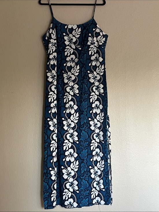 Ky'S Dresses & Skirts - KY's Vintage Hawaiian Maxi Blue Hibiscus Floral Dress, Size 2 XLarge